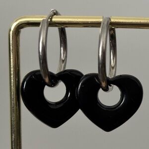 Black Heart Hoop Earrings